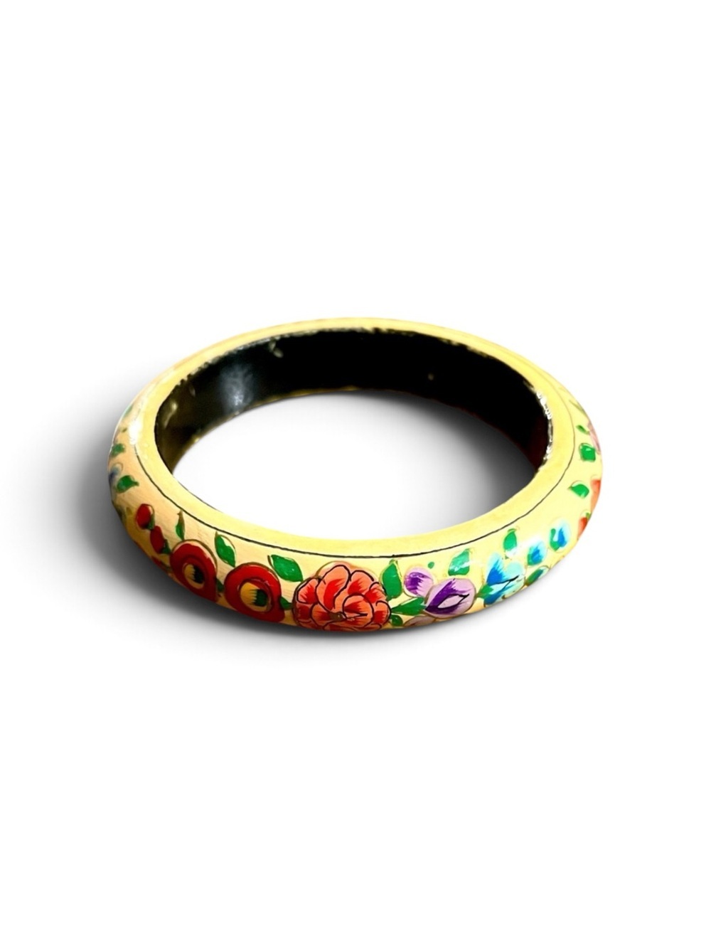 Floral Painted Wooden Bangle Bracelet